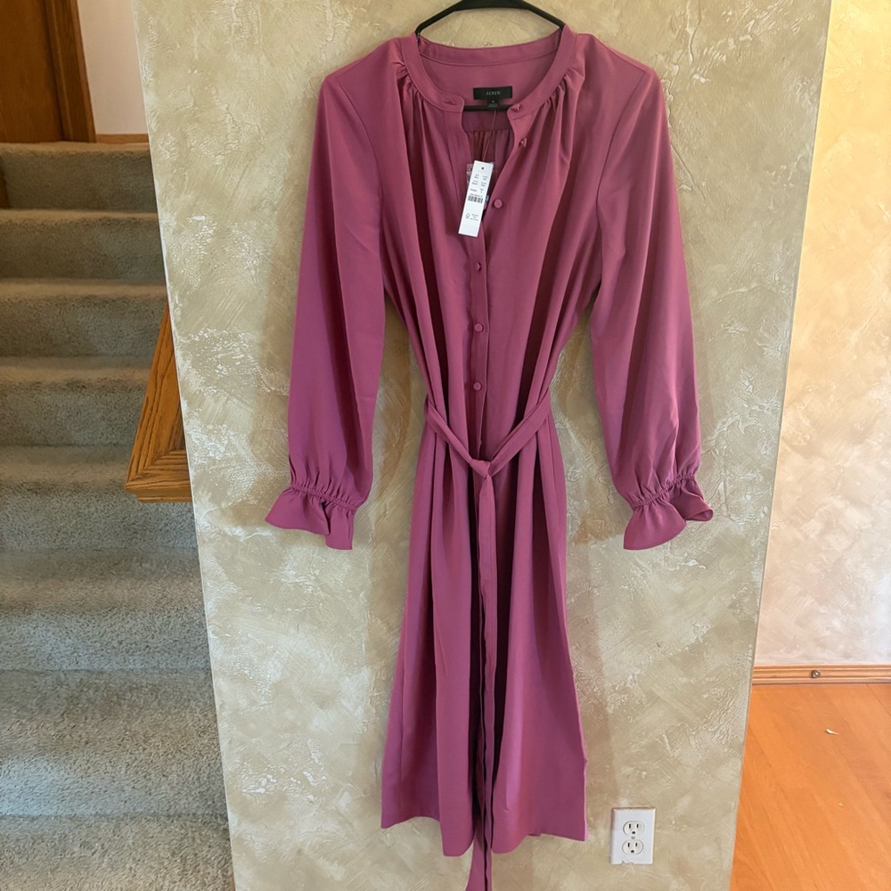 J. Crew Long Sleeve Mauve Dress with Tie Waist
